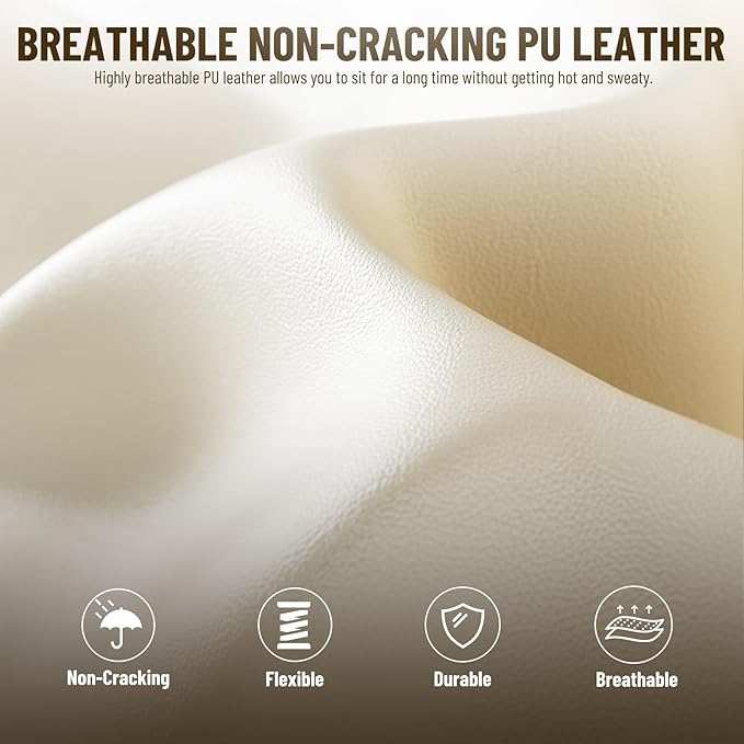 Soontrans PU Leather Gaming Chair with FootrestHigh Back Ergonomic Computer Gamer ChairComfortable Video Game Chair with Massage Lumbar Cushion Racing Reclining Office Desk Chair for AdultBeige