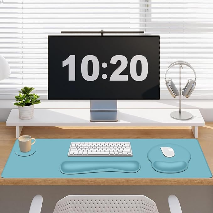 4 PCS Mouse Pad Desk Mat Protector Keyboard Wrist Rest + Comfortable Mouse Pad with Wrist Rest +Coaster Large Gaming Mousepad for Computer Laptop 35.4 X 15.7 XXL Deskpad for Office Home I Blue