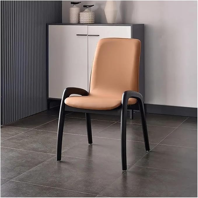 Adjustable Office Computer Chair with Armrest 1pcs Leather Upholstered Dining Chair with High Backrest Solid Wood Frame(Khaki)