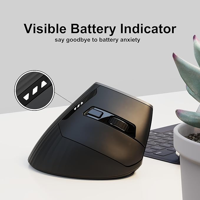 Uineer Vertical Mouse WirelessBluetooth Mouse with BT5.0/4.0/2.4G Rechargeable with Battery IndicatorErgonomic Design for Comfort and Reduced Wrist Strain Ideal for HomeOffice UseMatte Black