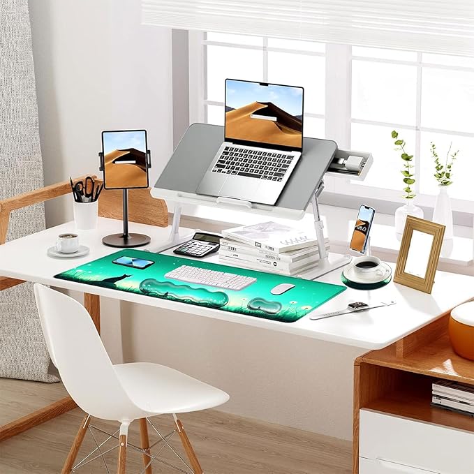 Keyboard Mouse Pad Set Extended Gaming Mouse Pad+Ergonomics Keyboard Wrist Rest Support Memory Foam Easy Typing Pain Relief 4Pcs XL Ultra Thick Desk MatCat in Dandelion Field
