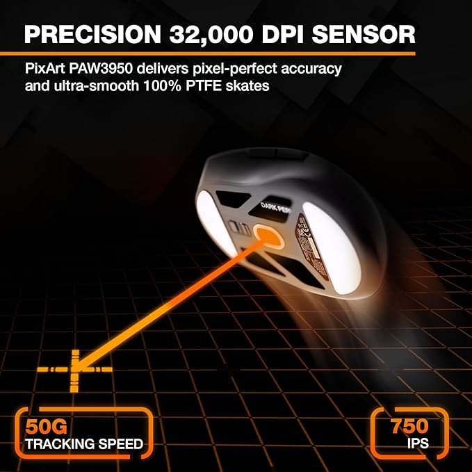 be quiet! Dark Perk Ergo PC Gaming Mouse 55g Lightweight Ultra-Long Wireless Battery Life 8000Hz Polling Rate PixArt PAW3950 Sensor 32000 DPI Optical 70m switches 100% PTFE Glide Skates