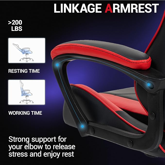 Gaming Chair PU Leather Massage PC Video Game Chair with Lumbar Support for Men Women Home Office Height Adjustable Ergonomic High Back Red