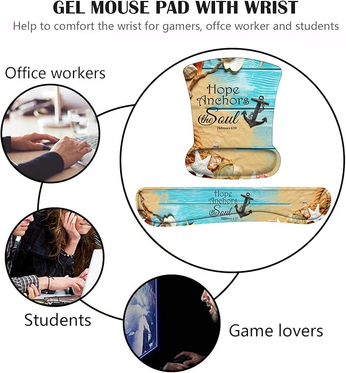 Keyboard Wrist Rest and Mouse Pad Wrist Support Set with Coasters Non-Slip PU Base Ergonomic Gaming Mousepad for Home Office Working Studying Easy Typing &amp Pain Relief Bible Verses Hebrews 6:19