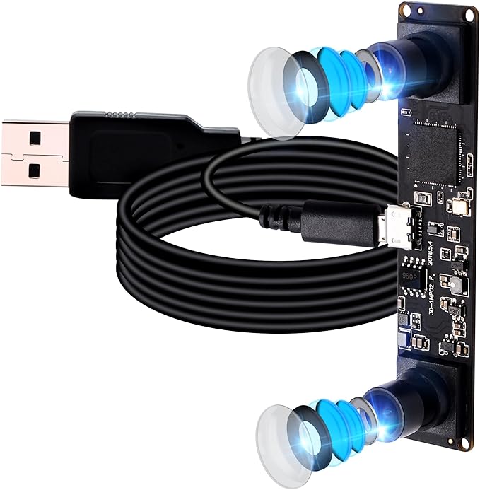 Dual Lens USB Camera Module 960p 60fps 3D Stereo Synchronized Webcam Board Module1.3mp Double Lens USB with CameraHD OV9750 Web Camera 90degree Web Cam for Windows Linux Raspberry Pi