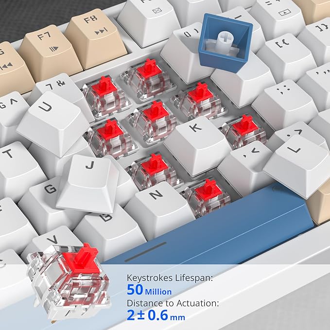 75% Mechanical Creamy Keyboard with Volumn Knob Gasket Hot Swappable RGB Gaming Keyboard Wired Custom Keyboard with Red Switch 82 Keys Compact Creamy White