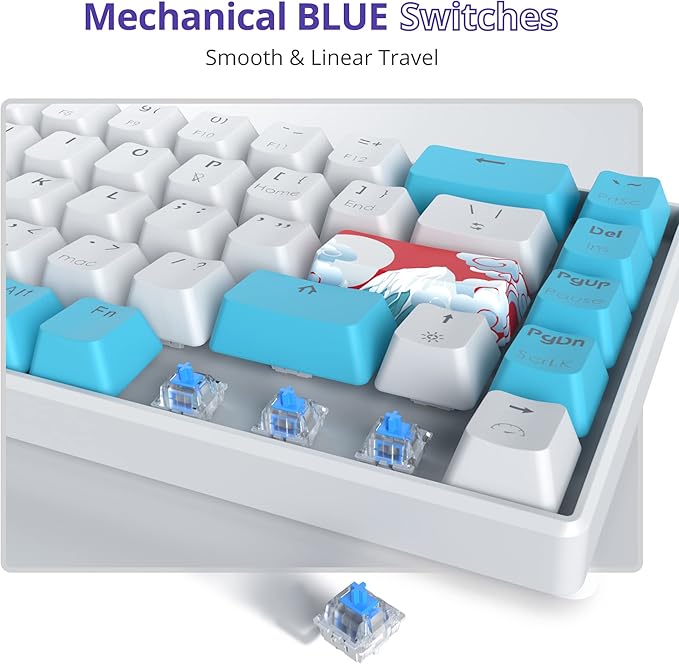 65% Mechanical Keyboard 68-Key Wired Gaming Keyboard with Blue Switch RGB Lighting Effect PBT Keycaps Ultra-Compact Mini Keyboard Suitable for Win/Mac(68 Sea)
