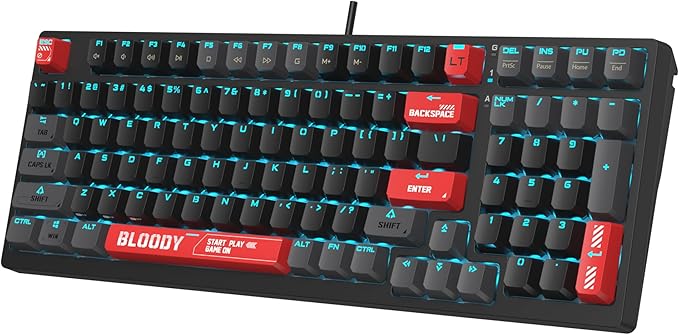 Bloody AT98 Red Optical Mechanical Gaming Keyboard 98 Key Compact Layout RGB Backlit Exact Reset System | Alpha Optical Switch