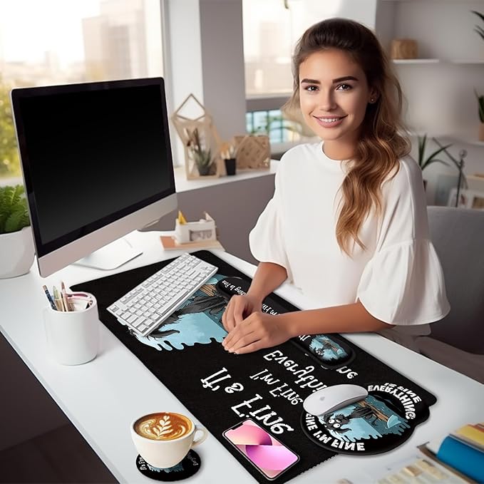 Funny Dog Mouse Pad Set Large Desk Mat With Wrist Rest for Gaming Ergonomic Mousepad Keyboard Mat Cup Coaster Set Office Accessories - It's Fine
