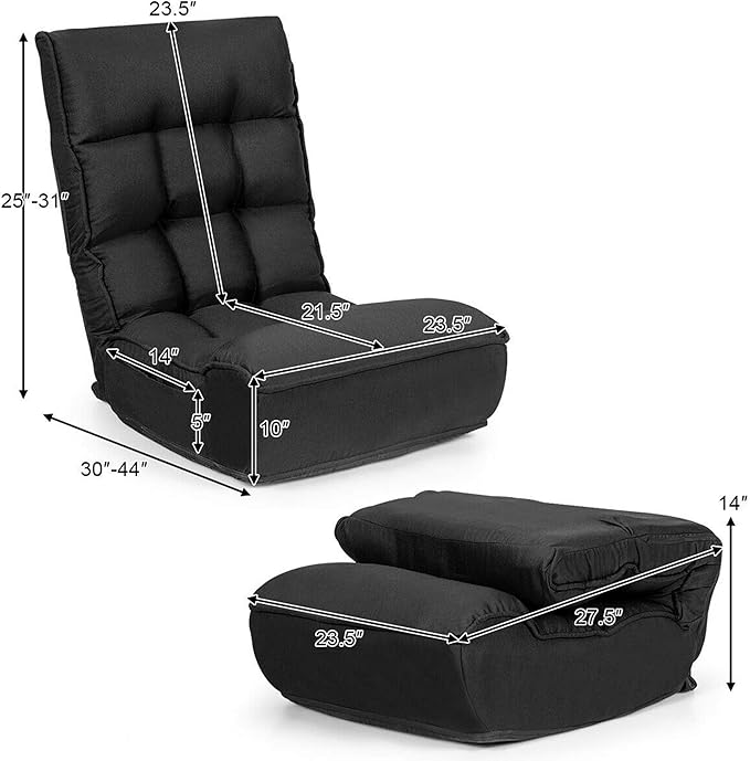 DORTALA Foldable Floor Chair for Adults Memory Foam Gaming Chair w/ 5-Position Adjustable Head and Back Support Indoor Seat for Bedroom Living Room Gaming Room Black