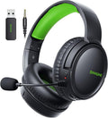 BINNUNE Wireless Gaming Headset — 2.4GHz Low-Latency USB Dongle + Bluetooth 50mm Drivers 7.1 Surround Noise-Cancelling Mic 40H Battery — Over Ear Wireless Headphones for PS5 PC Laptop Green