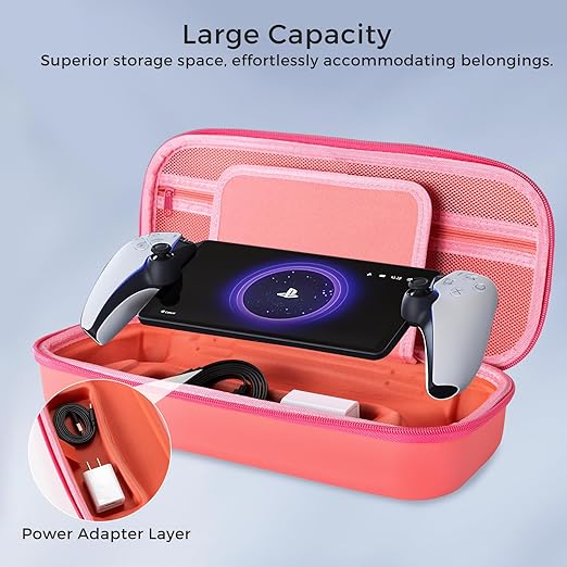 CoBak Hard Carrying Shell Case for PlayStation Portal Remote Player - with 2 Screen Protector 1 Grip Case 4 Thumb Grip Caps Hard Outer Cover for PS5 Portal Pink