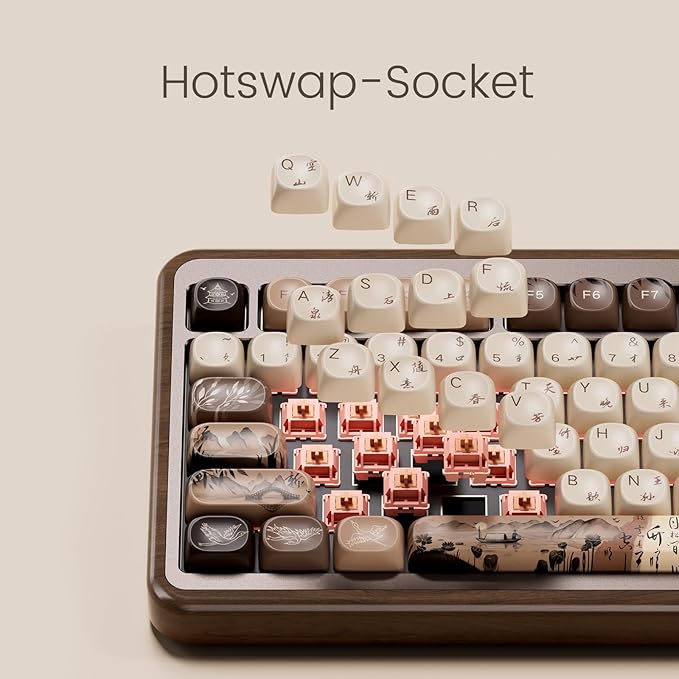 Akko MU02 Mechanical Keyboard with Walnut Wooden Case 75% RGB 2.4G Wireless/Bluetooth/Wired Hot-Swappable Gaming Keyboard with PBT Dye-Sub Keycaps for Mac &amp Win (Mountain Seclusion Rosewood Switc