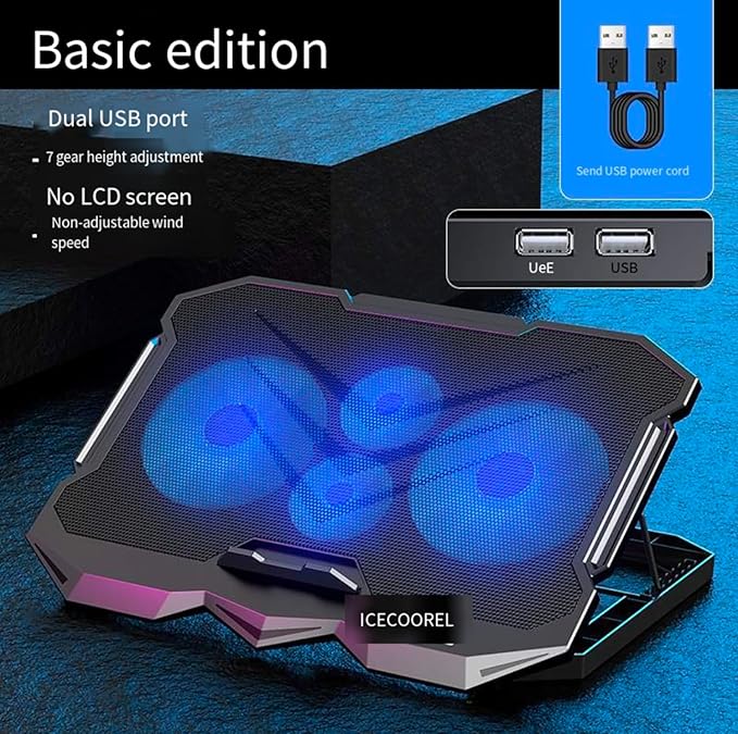 Laptop Cooling pad for Hp 15-db1000 Gaming laptops Laptop Cooler with 4 Fans LCD Display Screen 4 Height 2 USB-A Port Laptop Stand