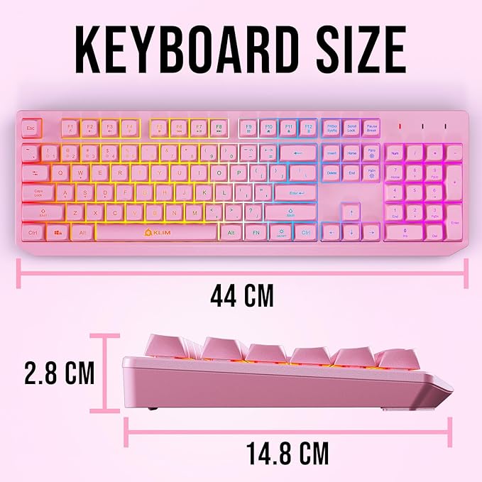KLIM Chroma Pink Wireless Keyboard – RGB Backlit Rechargeable Battery Wireless Keyboard with Water-Resistant Durable Design Compatible with PC Mac PS4 PS5