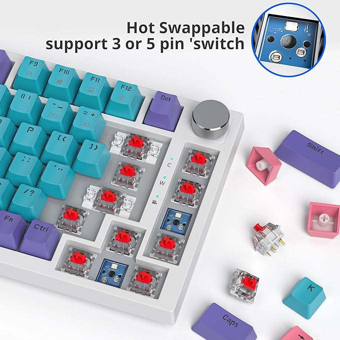 Fogruaden Wired Mechanical Keyboard 75% Percent Hot Swappable Red Switch TKL Mechanical Keyboard Gasket Mount RGB Backlit Compact Gaming Keyboard with Volume Knob(Joker)