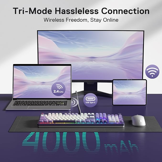 Redragon K762 Wireless Gasket Gaming Keyboard w/Hype Screen &amp Knob 104 Keys Mechanical Keyboard Easy-Control 1.14’’ TFT Info Display 5-Layer Noise Dampening Round PBT Keycaps Mint Mambo Switc
