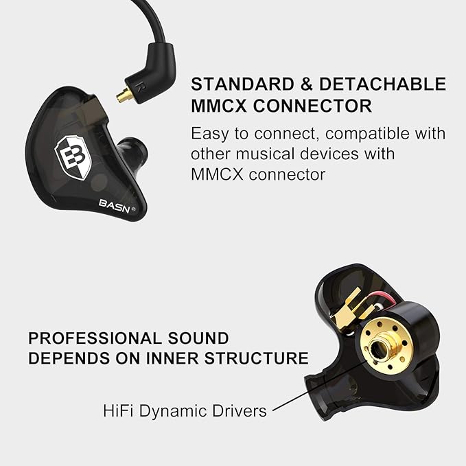 BASN USB/XLR SL2000 Dynamic Microphone and Bsinger 2nd Generation Dual Dynamic Drivers in Ear Monitor Headphones Set for Podcast Live Streaming Gaming Recording