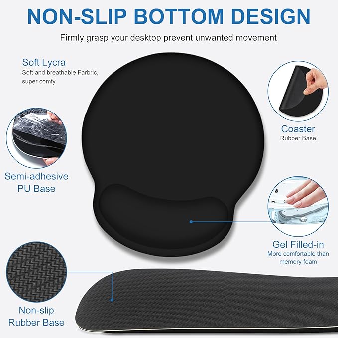 Mouse Pad Desk Pad Protector Keyboard Wrist Rest + Mousepad Wrist Rest +Coaster Large Gaming Mouse Pad for Computer Keyboard Desks Laptop XXL Desk Mat Writing Pad for Office and Home Cool Black