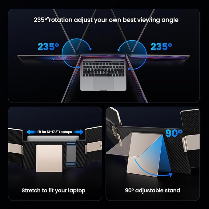 15.6 Laptop Screen Extender 1080P FHD Laptop Monitor Extender 235° Rotating Detachable Dual Monitor Plug &amp Play Triple Screen for 13-17.3 Laptops Compatible with Mac/Windows/Android &amp D