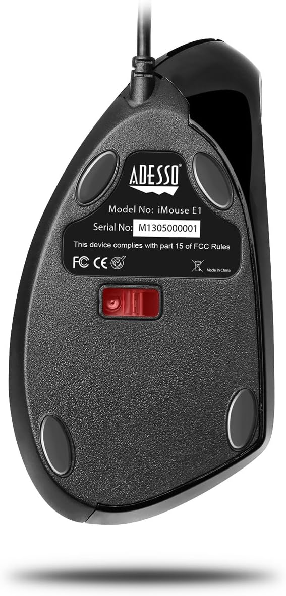 Adesso Wired Vertical Ergonomic Illuminated Optical 6-Button USB Mouse - Right Hand Orientation Black
