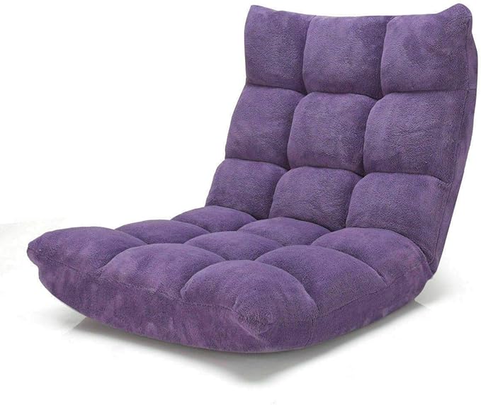 Purple Coral Velvet Floor Chair Folding Lazy Video Gaming Chair 14 Adjustable Backrest Positions Soft Comfortable Thick Padded Cushion Steel Frame Great for Reading Watching TV Playing Games