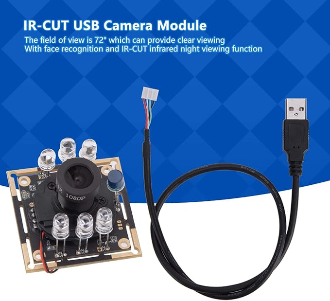 USB Camera Module with Face Recognition Ir-Cut Infrared Night Viewing Plug and Play 72° View Camera Module for Home Office School PC