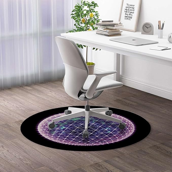 Blue Purple Under Desk Low-Pile Chair Mat for Rolling Chair Colorful Geometric Circular Motifs Computer Gaming Rolling Chair Mat for Home Office Hardwood Floor Dark Blue Flower Diameter 59 in