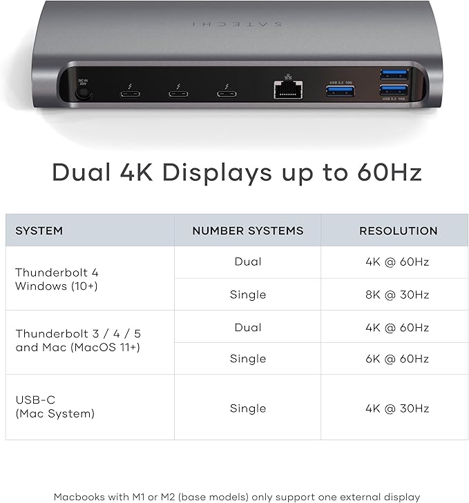 Satechi 11 in 1 Thunderbolt 4 USB C Docking Station 100W Charging Dual 4K/60Hz displays 3 Thunderbolt Ports 3 USB-A 3.2 Ports USB-A 2.0 Port SD Card Reader for MacBook Air/Pro M5/M4 Mac/Windows