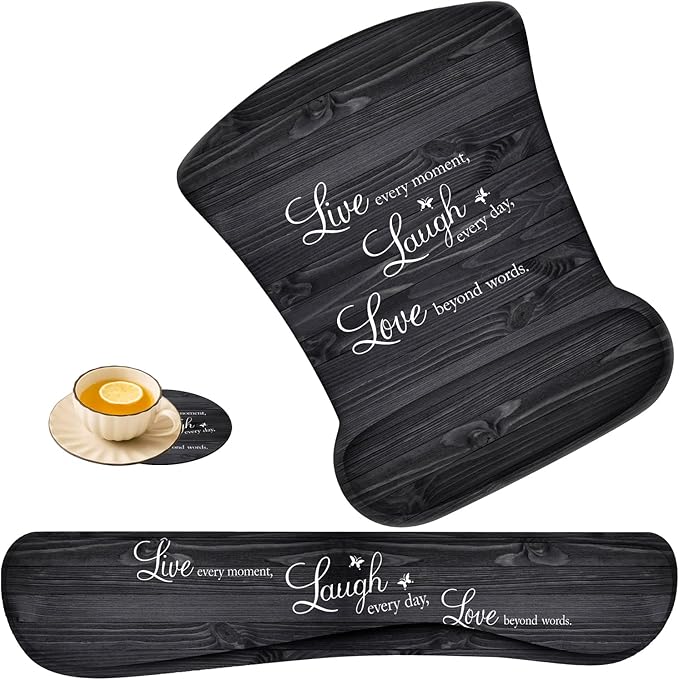 Keyboard Wrist Rest Pad and Ergonomic Mouse Pad Wrist Rest (with Coaster) Set Non-Slip Base &amp with Memory Foam for Easy Typing and Wrist Pain Relief - Quote Live Love Laugh