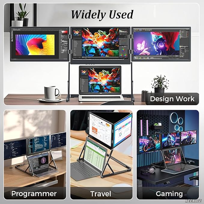 Triple Laptop Screen Extender Monitor 15.6 Quad Portable Screen FHD 1080P for Compatible with Windows/Mac