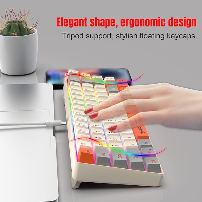 Docooler Wired Keyboard 68-Key RGB Gaming Keyboard 68 Keys Hot-Swap Compact Mechanical Keyboard Detachable Ty[e-C Keyboard for Gaming &amp Office Wired Computer Keyboard Ergonomic - Gray-White Ora