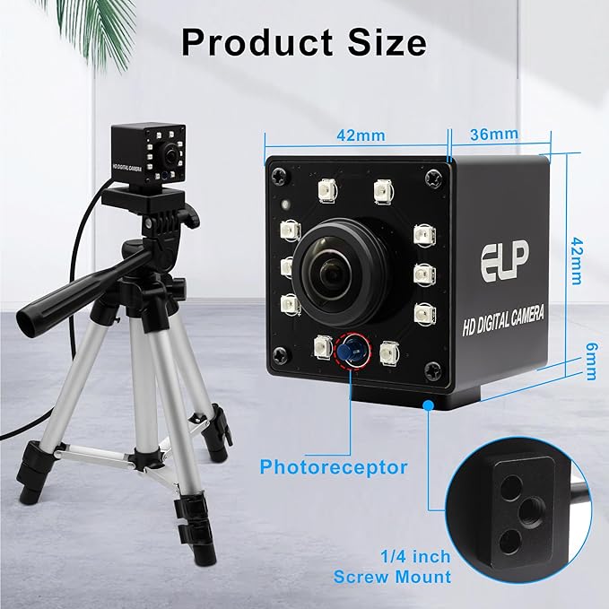 1080P Day&ampNight Vision USB Camera with Auto IR-Cut Switching 166Degree Fisheye Lens Wide Angle Webcam OV2710 30FPS/60FPS/120FPS High Speed Security Camera Plug&ampPlay for Remote Monitoring/3D
