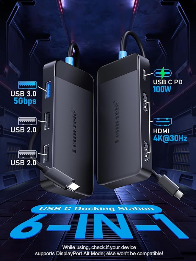 Lemorele Docking Station Dual Monitor USB C Hub Multiport Adapter w/2 HDMI 4K 5Gbps USB3.0 &amp 2 USB2.0 100W PD Charging - USB C Dock for Laptop Dell/HP/Surface(MacOS only Supports SST Mode)