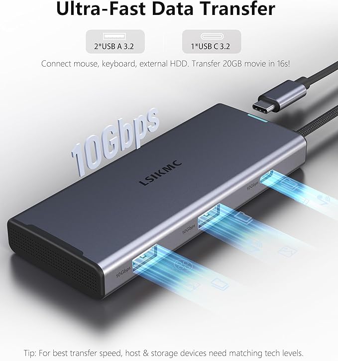 USB-C Laptop Docking Station for Triple Monitor | 7-in-1 Dock with DP 4K@160Hz/8K@30Hz + Dual HDMI 4K@60Hz 10Gbps USB A/C 100W PD | Laptop Dock for Windows/Mac