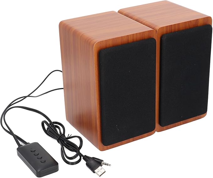 5V 3W USB Wired Wood Computer Speakers 5.0 Sound Channel 2.0 Stereo Sound Speaker for Music Movies Gaming for Laptop Notebook Desktop Computer (Walnut Wood)