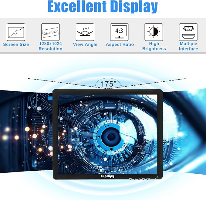 17 Touch Screen 1280x1024 Support HDMI VGA AV USB BNC 10 Capacitive TFT LED Monitor for PC Laptop Xbox PS5 PS4 Switch POS Systems Built-in LoundSpeakers