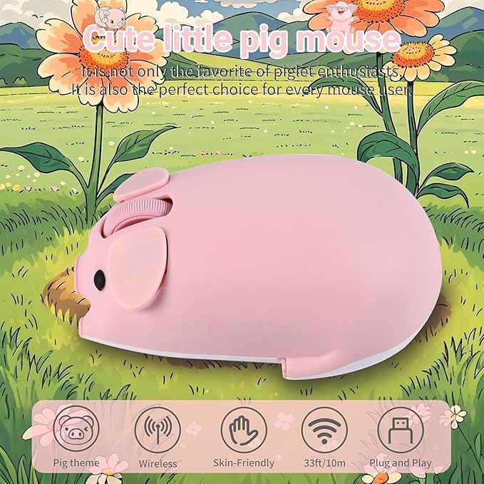 Cute Pig Design Wireless Mouse - Dual Mode Bluetooth &amp USB Silent Operation Ergonomic Ideal for Laptops &amp PCs for Animal Lovers and Family (pnik)