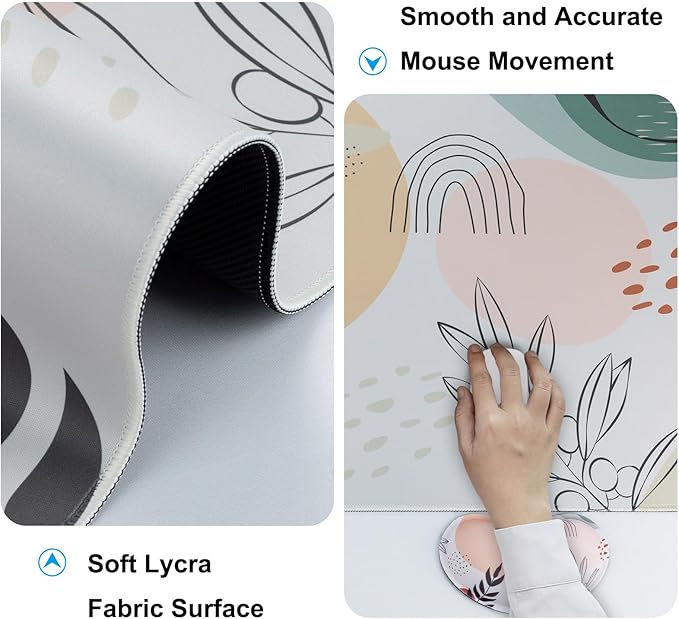 Keyboard Wrist Rest + Mouse Pad with Wrist Support + Desk Mat + Coaster 4 in 1 Set XXL Large Gaming Mousepad Cute Ergonomic Mouse Pads for Desk Computer Laptop Office Decor-Boho Leaves