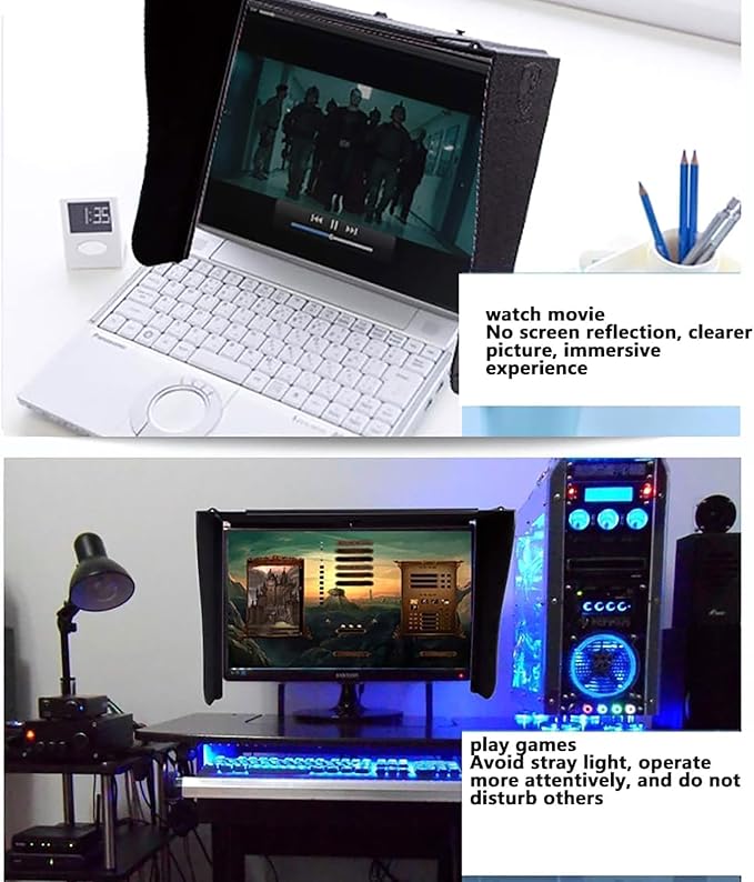 Monitor Hood Sunshade Desktop Computer Monitor Hood Frame Width 17-28 Inches Adjustable Blocks Ambient Stray Light &amp Improves Work Concentration 3 Sided Shading for Office Play Games