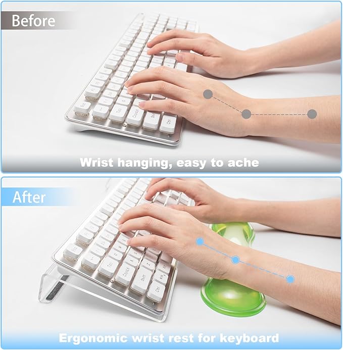Acrylic Keyboard Stand with Cooling Gel Wrist Rest Set Clear Ergonomic Keyboard Riser Tilted Computer Keyboard Holder with Non-Slip Silicone for Mechanical/Wireless Keyboards Home Office &amp Gami