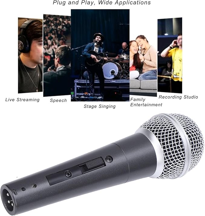Wired Dynamic Microphone Moving Coil Dynamic Cardioid Handheld Microphone with Shock Absorber for Active Speakers Mixers Amplifiers (Black)