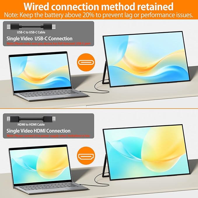 Wireless Portable Monitor for Laptop 18.5 Portable Monitor with Battery-1080P FHD Second Screen for Home &amp Office AirPlay &amp Miracast Casting No Cables or Drivers Needed