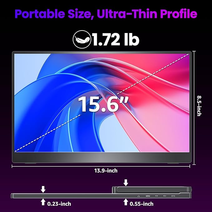 Portable Monitor 15.6 inch 4K UHD 3840X2160 145% sRGB IPS HDR HDMI USB-C Travel Monitor for Laptop MacBook PC Surface PS5 Xbox External Display with Kickstand &amp Speakers VESA Compatible