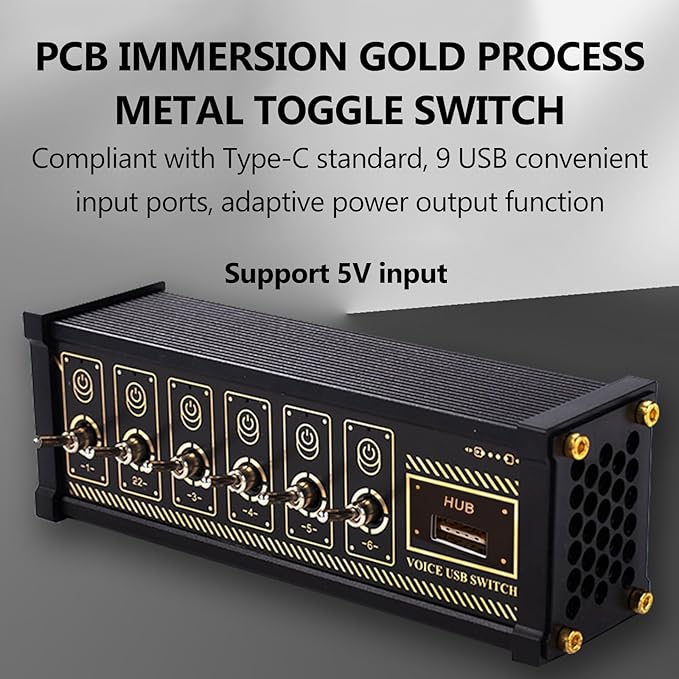 6 Ports USB C Splitter USB Hub Retro U6 6 Port USB Docking Station W/LED Status Light 4 Data Ports Metal Toggle Switch 9 USB Outputs for Phones Tablets and Gadgets