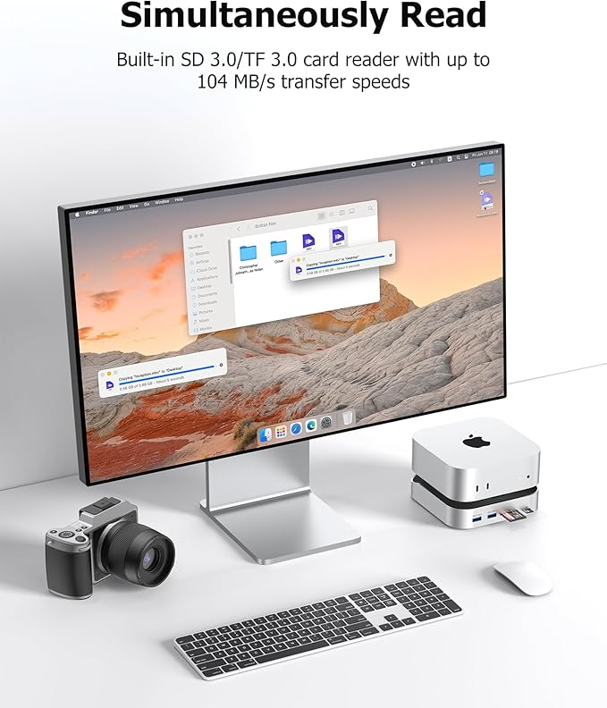 Mac mini M4 Dock with NVMe SSD Enclosure Docking Station Dual Monitor for Mac mini M4/M4 Pro 6-Port USB-C Hub with 4K60Hz HDMI DisplayPort SD/TF Card Reader 10Gbps USB-A