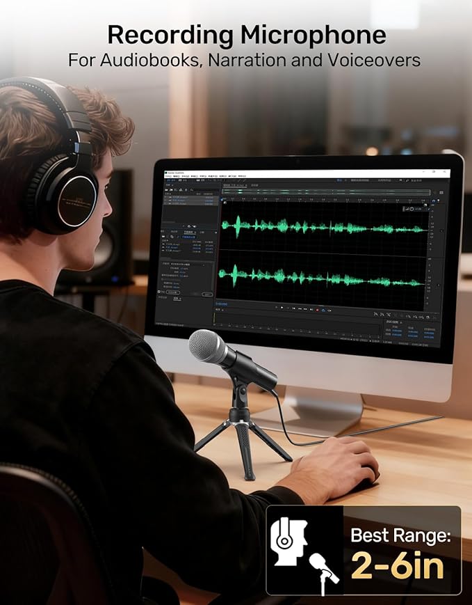 Audiobook Recording Equipment for Home USB/XLR Dynamic Microphone Noise-Canceling Handheld Studio Mic Kit Ideal for Reading Aloud Narration Voice-Over Work