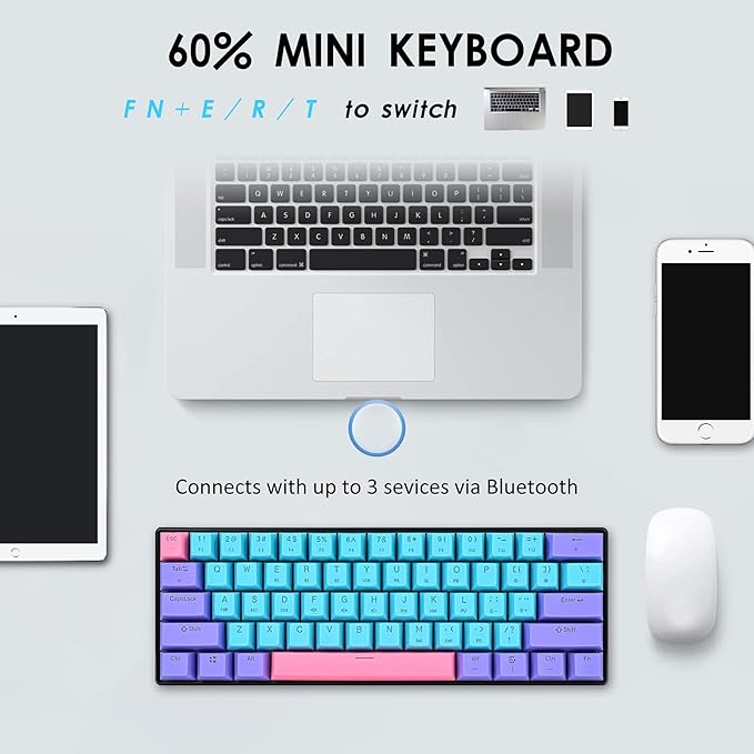 surmen GT61 60% Mechanical Gaming Keyboard 60 Percent RGB Backlit Hot-Swappable Wireless/Wired Compact Mini Keyboards Bluetooth 5.0 Keyboard Programmable/N-Key Rollover (Red Joker)