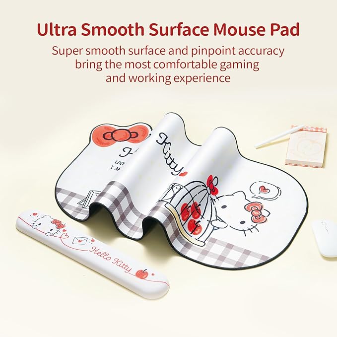 Cartoon Cat Mouse Pad Wrist Rest Support Set Non-Slip Desk Mat and Memory Foam Wrist Rest for Keyboard and Mouse Perfect for Gaming or Home Office Work - HLK