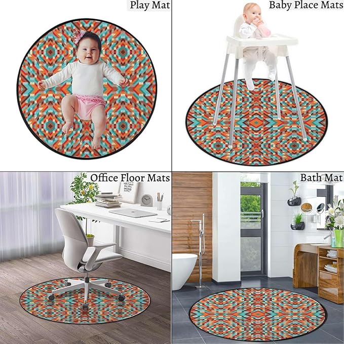 Orange Mustard Marble Round Area Rug Throw Rugs Soft Washable Small Round Floor Mats for Bedroom Living Room Abstract Hexagonal Shaped Pattern Diameter 47.2 in